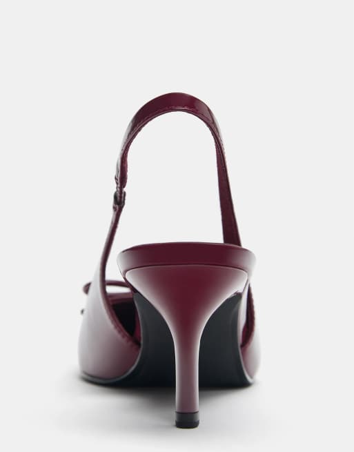 Pull&Bear Faux patent leather high-heel shoes in burgundy, 3 of 4