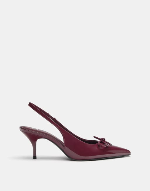 Pull&Bear Faux patent leather high-heel shoes in burgundy, 4 of 4