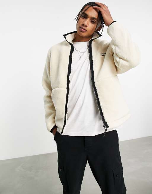 Pull&Bear faux shearling jacket with zip in ecru