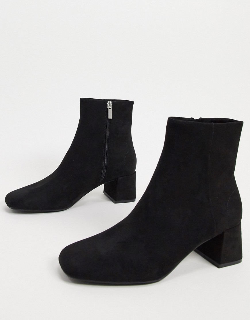 Pull & Bear faux suede ankle boot in black