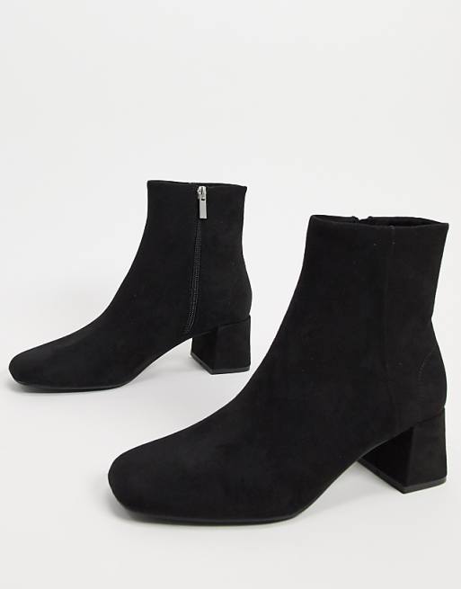 Pull&Bear faux suede ankle boot in black | ASOS