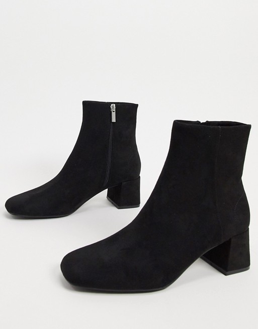 Pull&Bear faux suede ankle boot in black