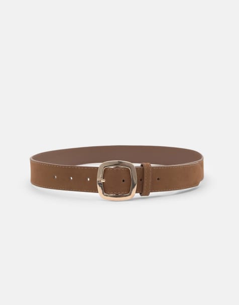 Pull&Bear faux suede belt with rounded buckle in brown - view 1