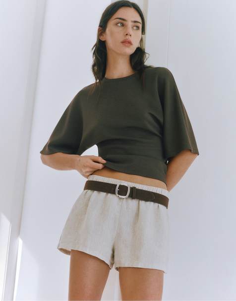 Pull&Bear Faux suede belt with rounded buckle in chocolate - view 1