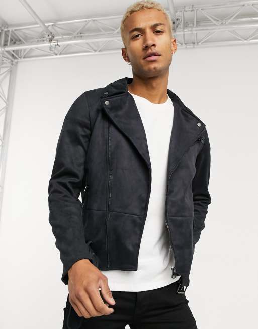 Pull and bear on sale faux suede biker jacket