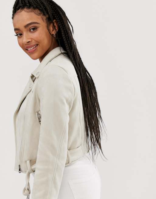 Cream faux store suede biker jacket