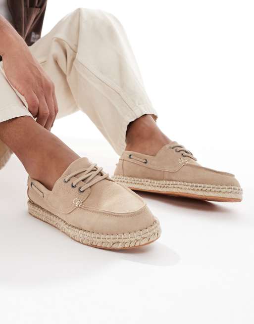Pull&Bear faux suede boat shoe in beige