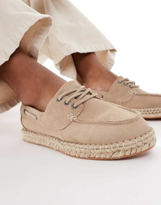 Pull&Bear faux suede boat shoes in beige