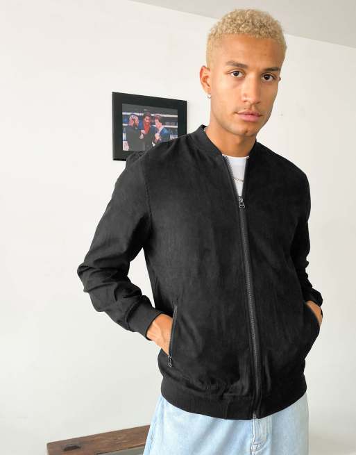 Pull&Bear Faux Suede Bomber in Black