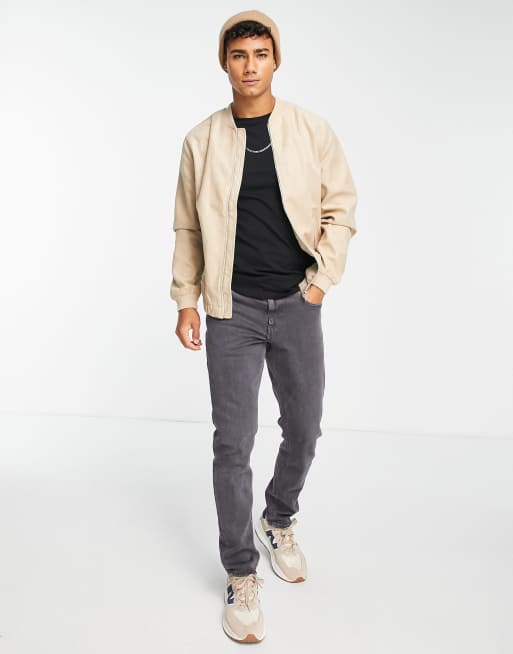 Beige suede sale bomber jacket mens