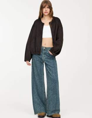 Pull & Bear Faux Suede Bomber Jacket In Brown