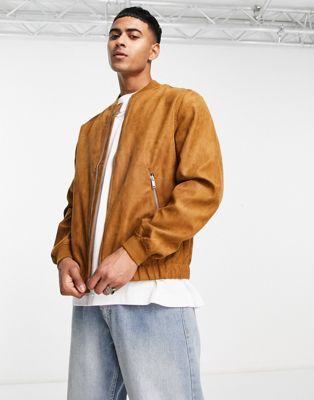 Pull&Bear faux suede bomber jacket in camel