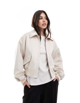 faux suede bomber jacket in sand-Neutral