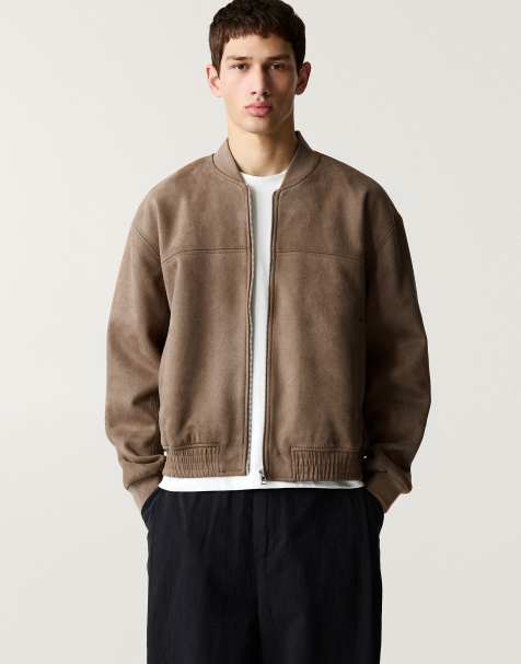 Pull&Bear Faux suede bomber jacket in sand - view 1