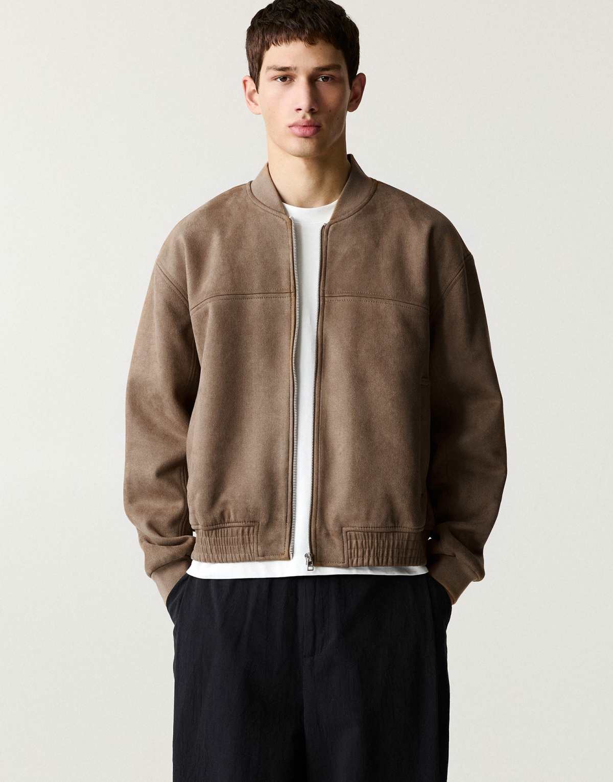 Pull&Bear Faux suede bomber jacket in sand