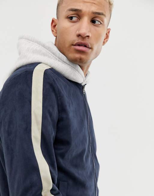 Pull&bear bomber jacket in 2025 navy with side stripe