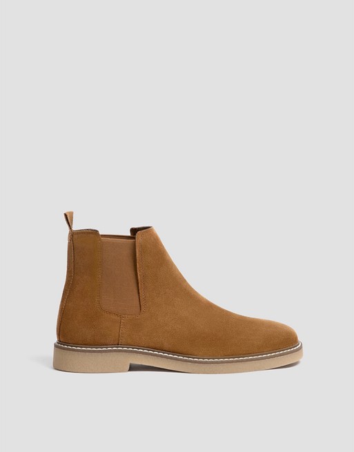Pull&Bear faux suede chelsea boot in tan