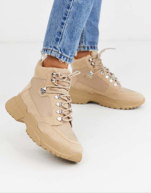 Pull&Bear faux suede chunky hiker boots in taupe | ASOS