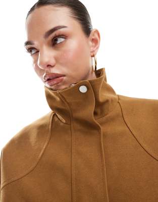 Pull & Bear Faux Suede Dad Jacket In Brown