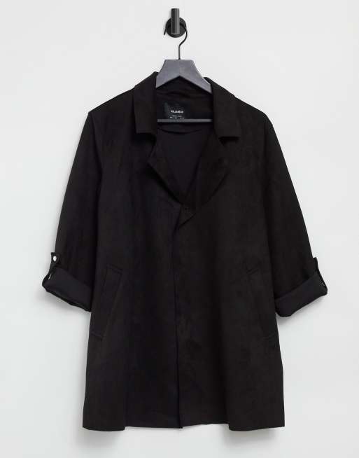 Pull&Bear faux suede duster coat in black