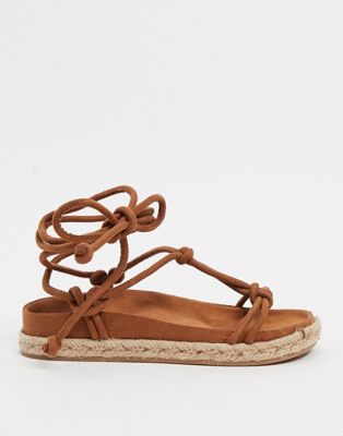 Pull & Bear faux suede flatform sandals in tan-Brown