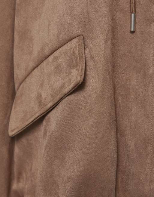 Pull&Bear Faux suede hooded bomber jacket in mink, 6 of 7