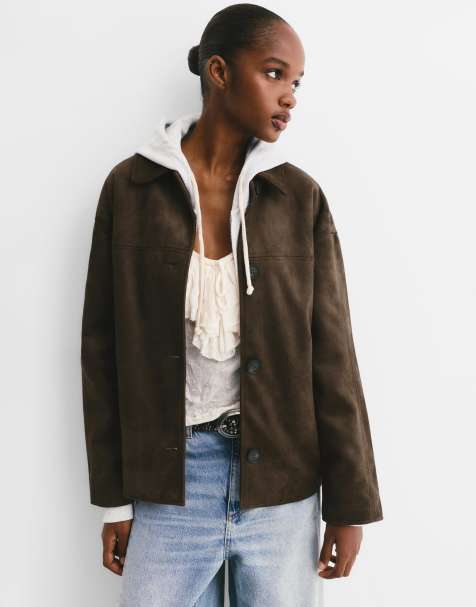 Pull&Bear Faux suede jacket in chocolate - view 1