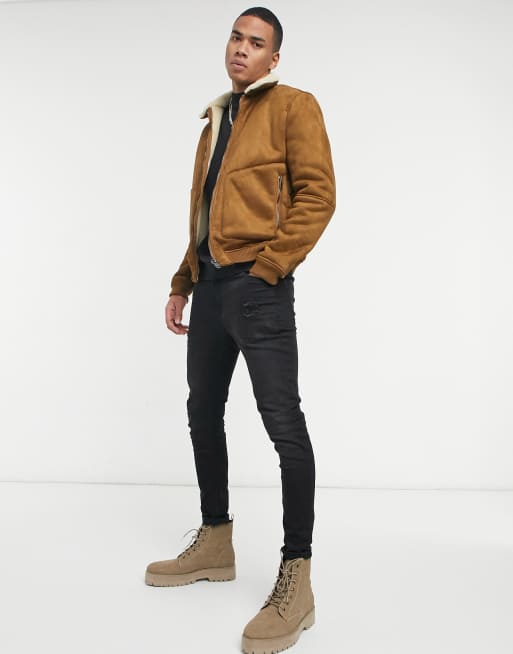 Faux suede outlet borg collar jacket