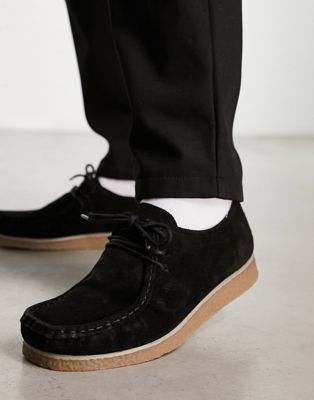 Pull & Bear Faux Suede Lace Up Shoes In Black