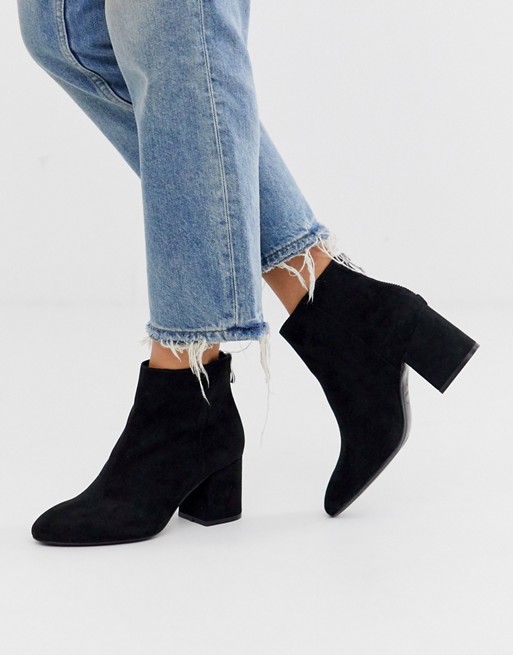Pull&Bear faux suede mid heel boots in black