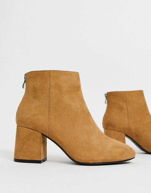 Pull&Bear faux suede mid heel boots in tan