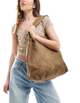 Pull & Bear Faux Suede Tote Bag In Brown