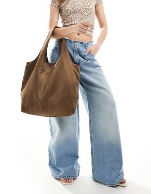 Pull & Bear Faux Suede Tote Bag In Brown
