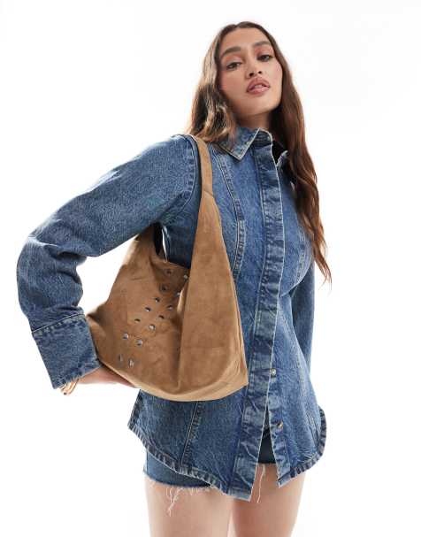 Pull&Bear faux suede tote bag with stud detail in cream - view 1