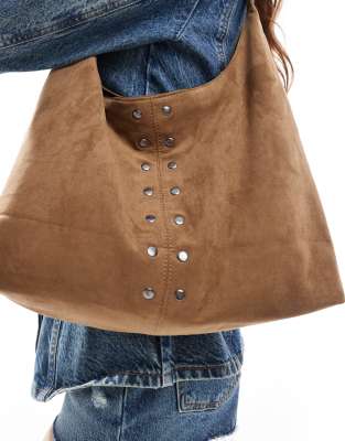 Pull & Bear Faux Suede Tote Bag With Stud Detail