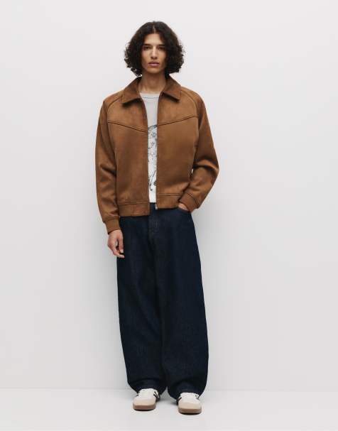 Pull&Bear Faux suede trucker jacket in brown - view 1