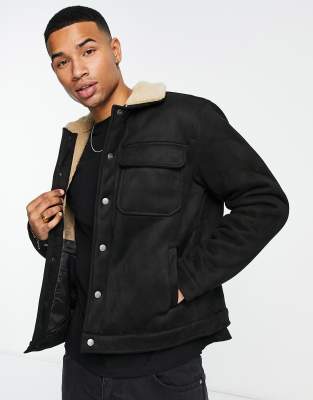 Black teddy trucker jacket best sale