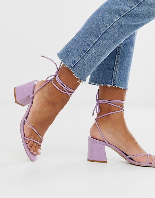 Pull&Bear faux suede wrap tie sandals in lilac