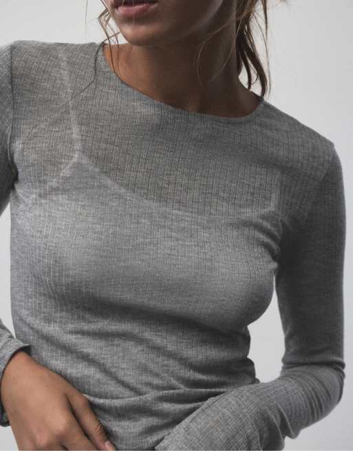Pull&Bear feines T-Shirt mit doppelter Lage in Graumeliert, 4 von 7
