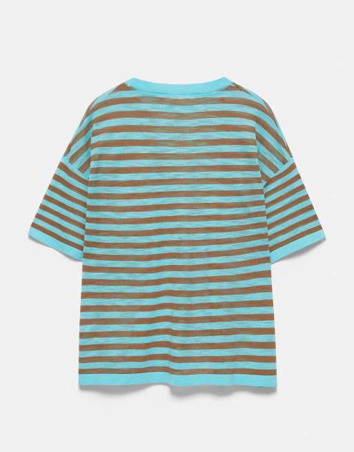 Pull&Bear Feinstrick-Pullover mit Streifen in Türkis, 7 von 7