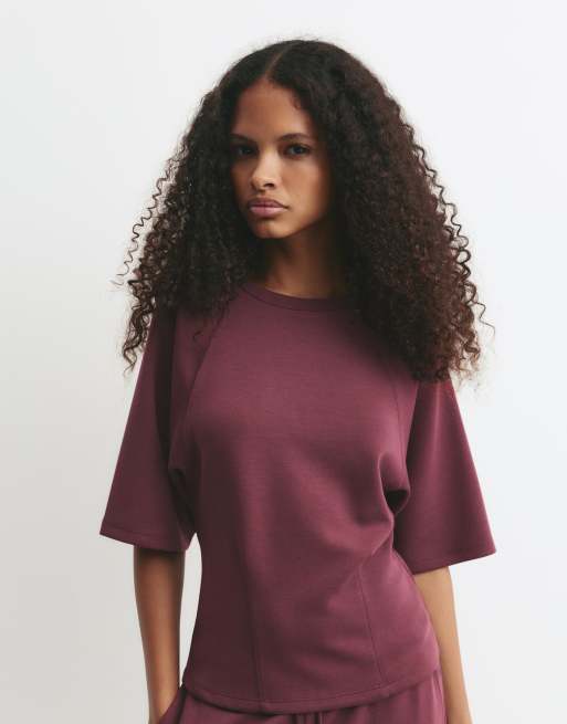 Pull&Bear - Felpa a maniche corte color melanzana