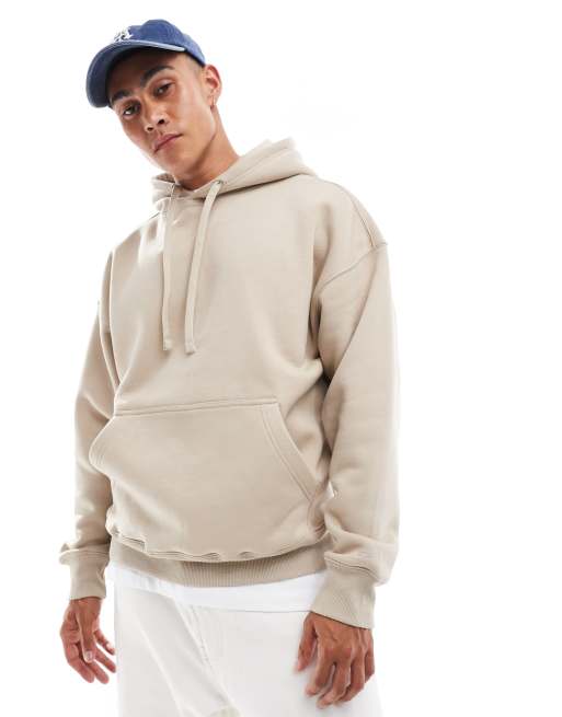 Pull&Bear - Felpa basic beige con cappuccio