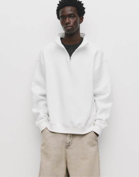 Pull&Bear - Felpa basic con zip corta bianco sporco - view 1