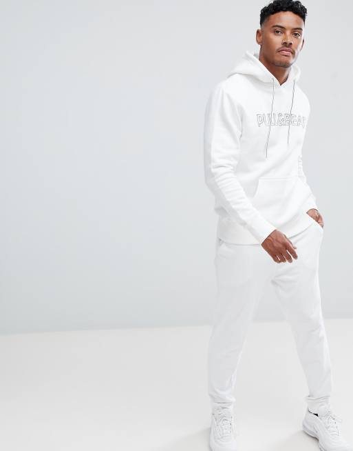 Pull&Bear - Felpa bianca con logo e cappuccio, 4 di 4