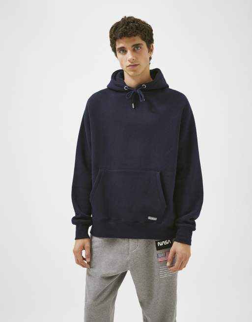 Pull&Bear - Felpa blu navy con cappuccio