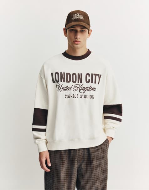 Pull&Bear - Felpa color bianco sporco con grafica London City - view 1