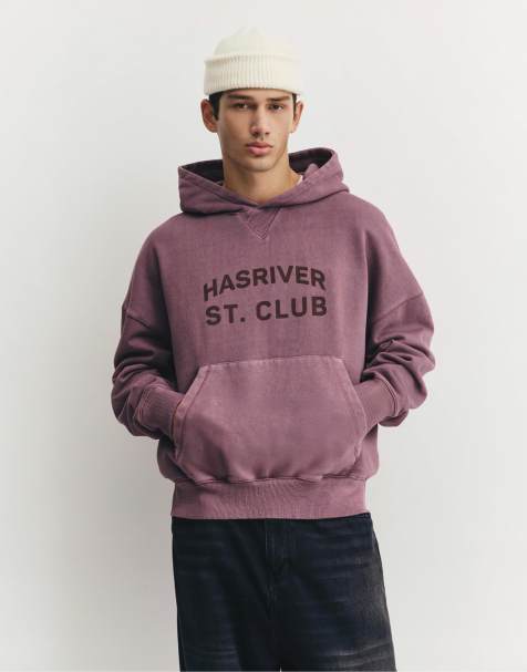Pull&Bear - Felpa color mora con cappuccio e grafica Hasriver St. Club - view 1
