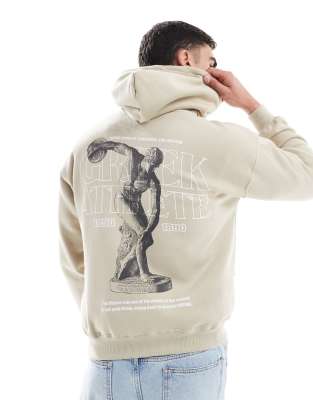 Pull&Bear - Felpa color pietra con cappuccio e stampa grafica sul davanti - view 1