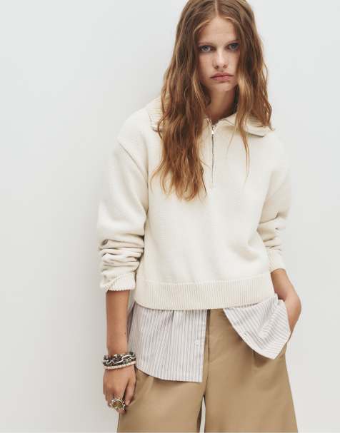Pull&Bear - Felpa color sabbia con zip corta e colletto stile polo - view 1