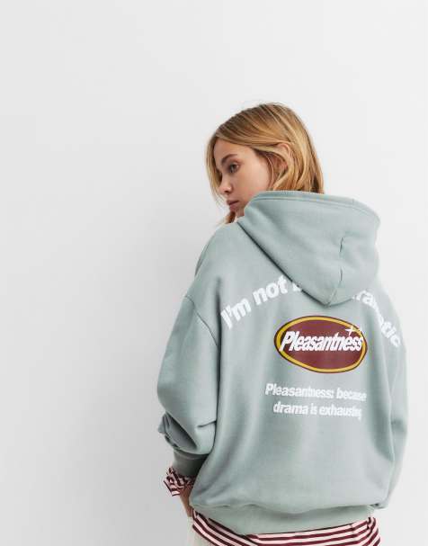 Pull&Bear - Felpa color verde-blu con cappuccio e grafica Dramatic - view 1